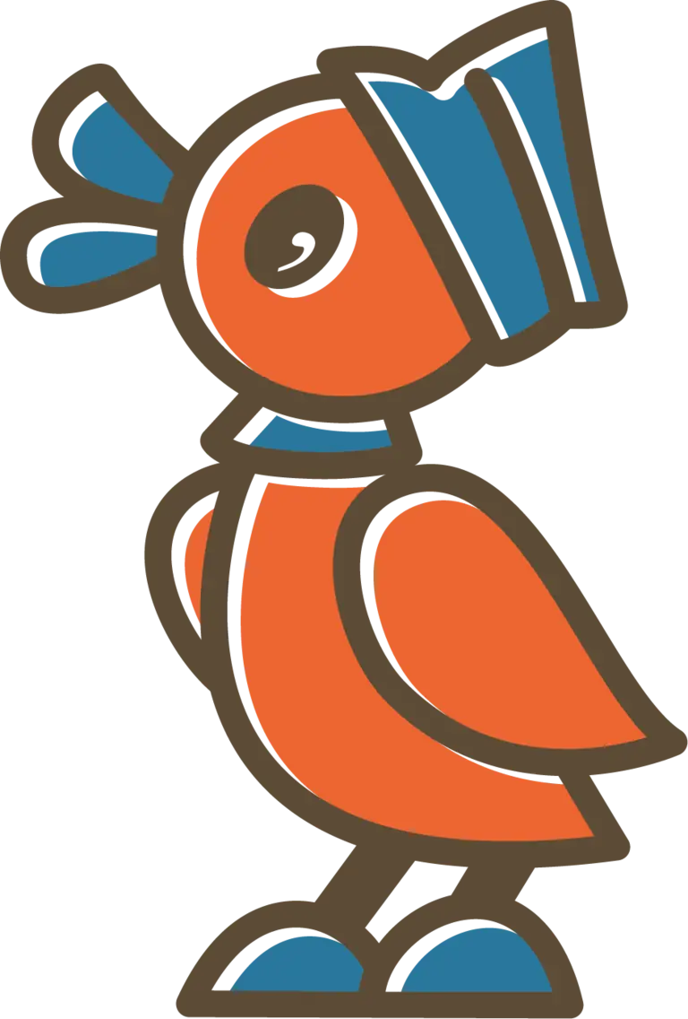 Kachka's logo: a stylised orange and blue bird facing left, on black.